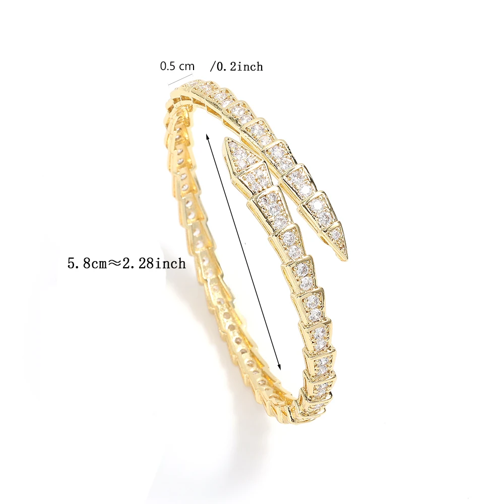 Cubic Zirconia Bracelet Fashion Snake Bone Cubic Zirconia Copper Metal Open Bracelet Women Men Couple Holiday Gift Party Everyday Jewelry