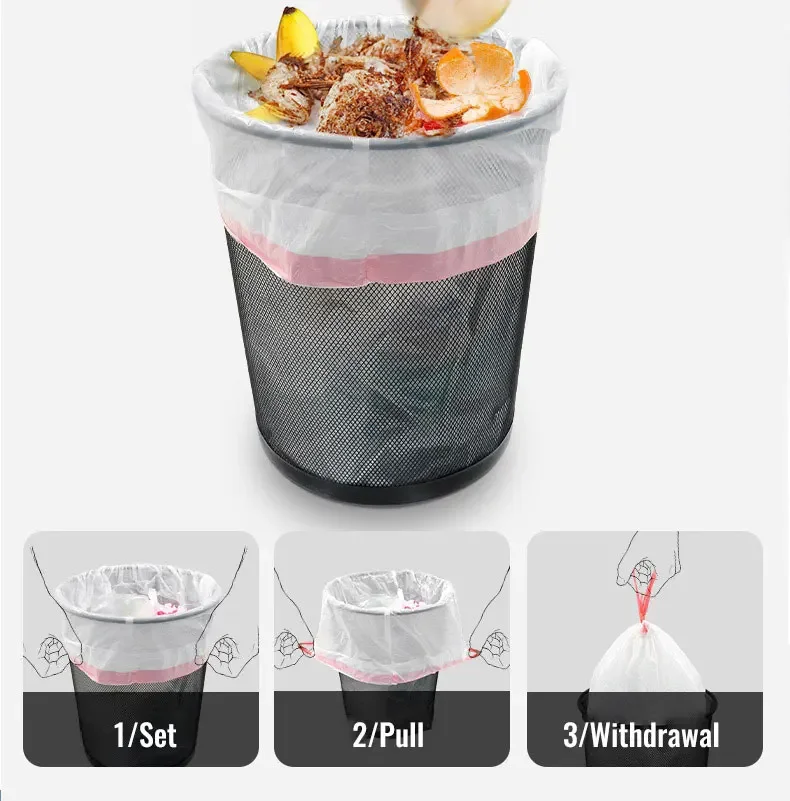 Garbage Bag With Drawstring Household Disposable Transparent Kitchen Dormitory Living Room Use Three Sizes Selection