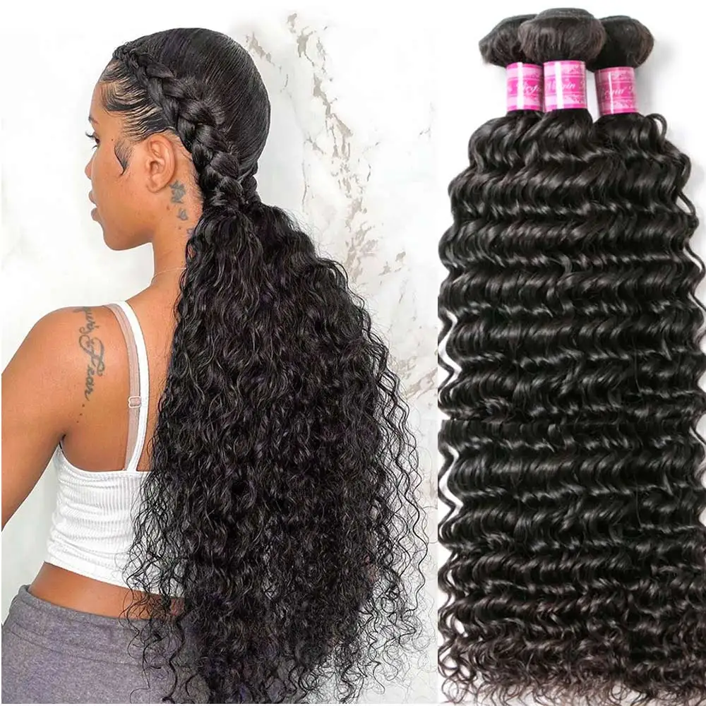 

1 3 4 Bundles 28 30 32 Inch Loose Deep Wave Brazilian Hair Weave Bundles Curly Bundle Water Raw Virgin Human Hair Bundles