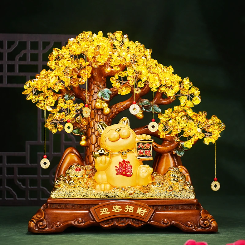 

Resin Wealth Tree Lucky Cat Decoration Decoration of Company Hall Resin Crafts Feng Shui Home Decoration Housewarming Gift