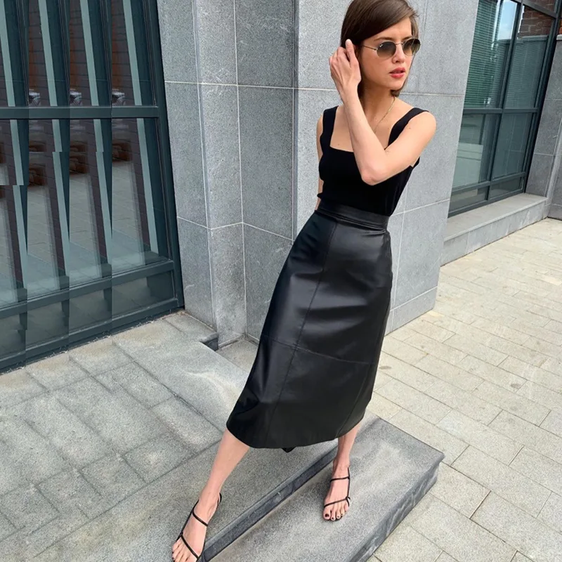 2024 Autumn and Winter New Women's Solid Color Straight Office Slim Skirt Elegant High Waist Leather Skirt Fashion Casual Skirt