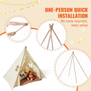 VEVOR Kids Play Tent Teepee Tent for Kids 1-5 Years Old Tent for Kids with Windows for Indoor and Outdoor Toddler Tent 5