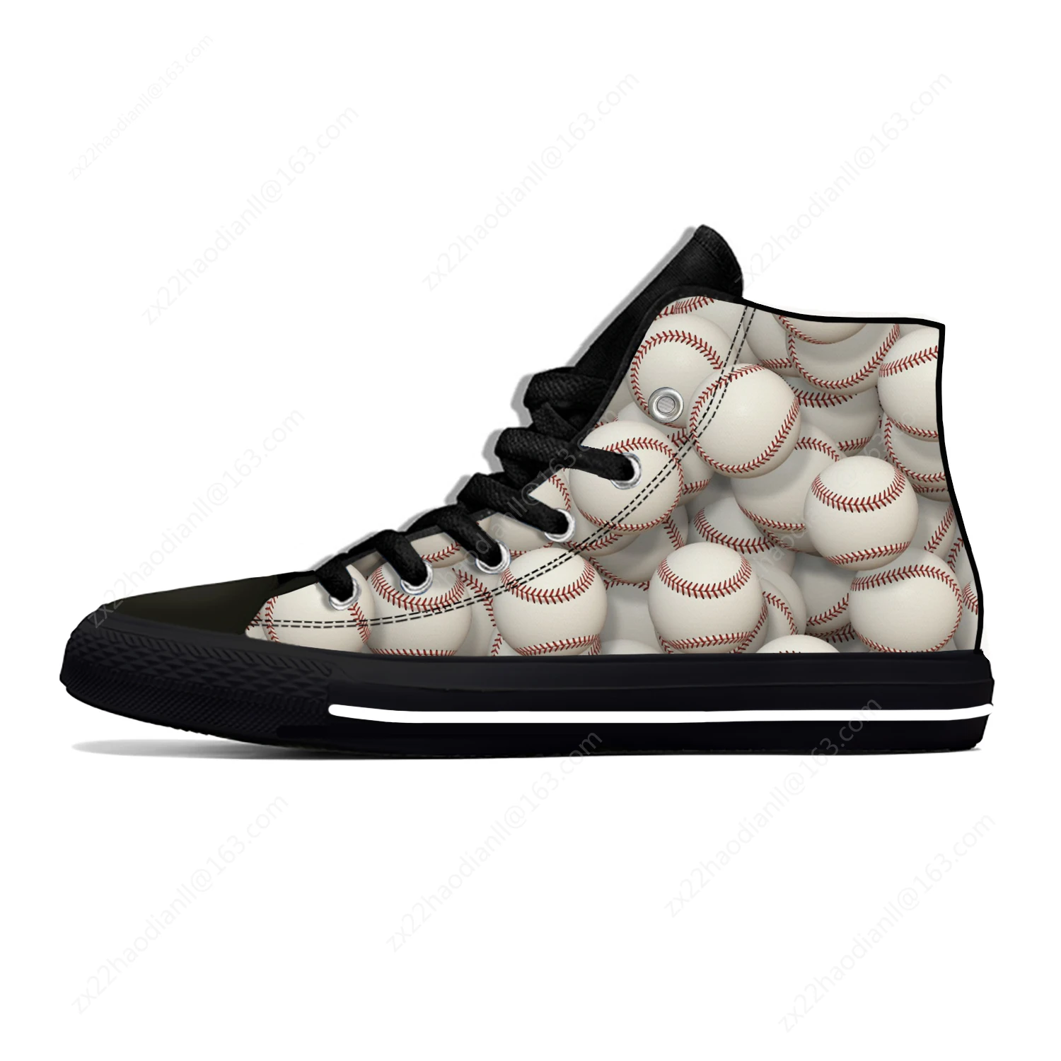 Baseball Pattern Lightweight Cloth 3D Print Funny Fashion High Top Canvas Fashion Shoes Mens Womens Casual Breathable Sneakers