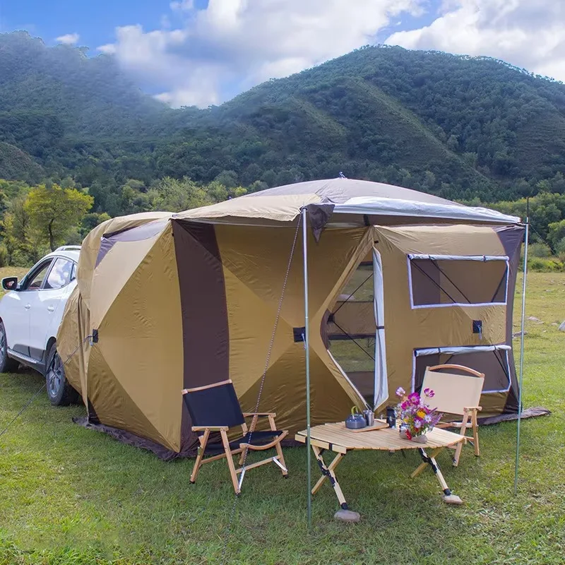 Wholesale Outdoor SUV Car Awning Camping Tent Self-Driving Tour 2 Bedroom Foldable Car Rear Extension Tent