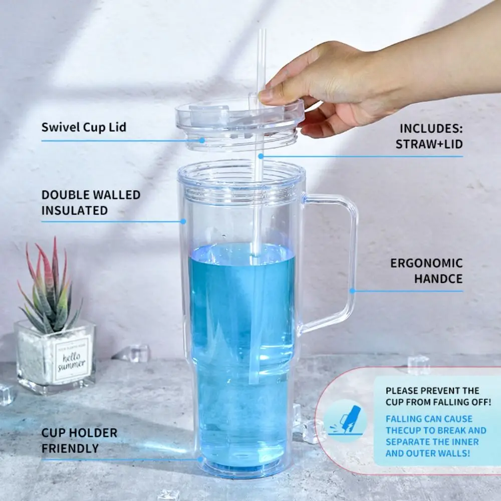 40 oz Capacity Snowglobe Tumbler Pre-Drilled Holes with Handle Glitter Snow Globe DIY Transparent Mason Jar Cups Drinkware