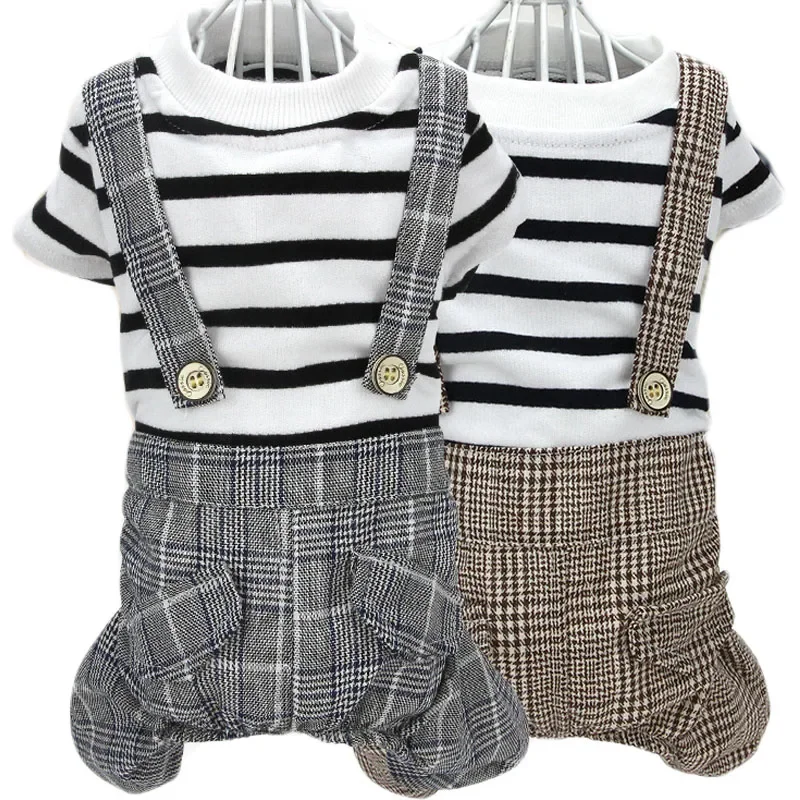

Spring Autumn Dog Clothes Striped Pet Dog Coat Jumpsuit For Small Dogs Chihuahua Pug Poodle Plaid Pants Hoodies Romper Clothing