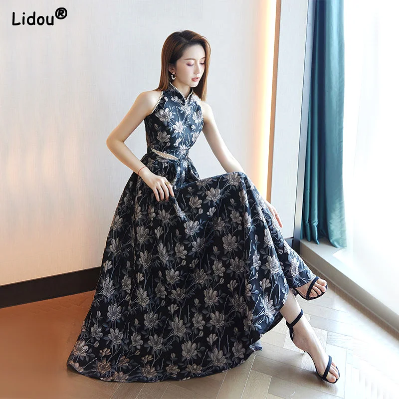 Women's pure color temperament elegant square collar two-wear long skirt with one word collar main image 0