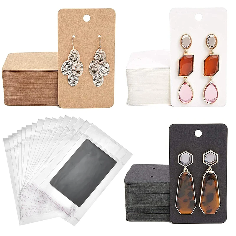 50 Sets Earring Cards Necklace Display Cards with Self-Seal Bags Earring Display Cards Kraft Paper Tags for Handmade Jewelry DIY