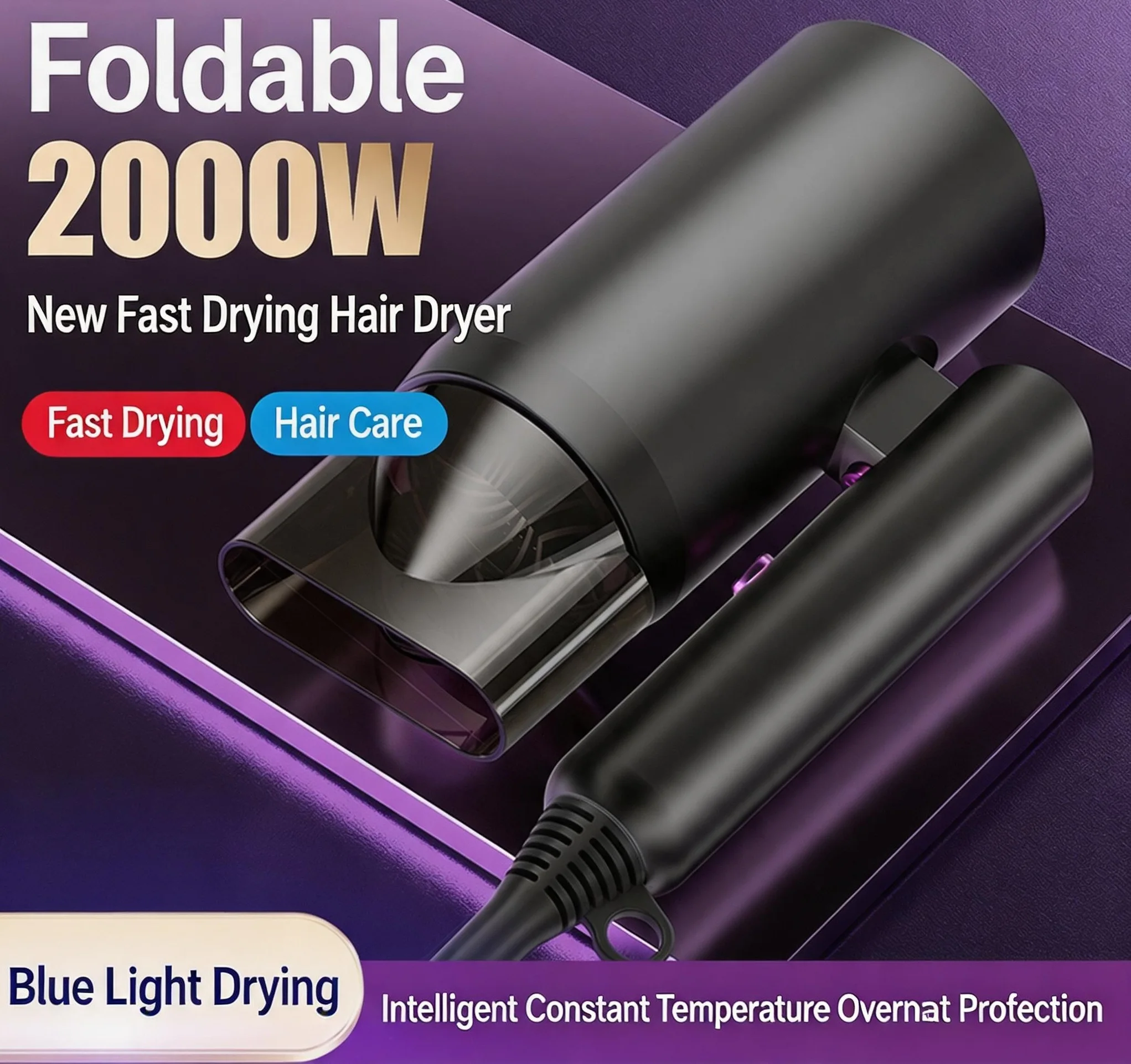 Professional Hair Dryer Strong Wind Hot Air Cold Air Travel HairDryer 2000w Brush Negative Ion Blow Dryer_voghion.com
