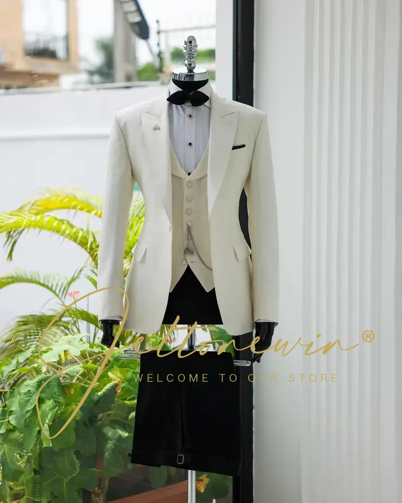 Men's Suit Jacket Vest Pants Fashion Boutique Plaid Casual Business Male Groom Wedding Tuxedo Dress 3 Pieces Set Blazers Coat
