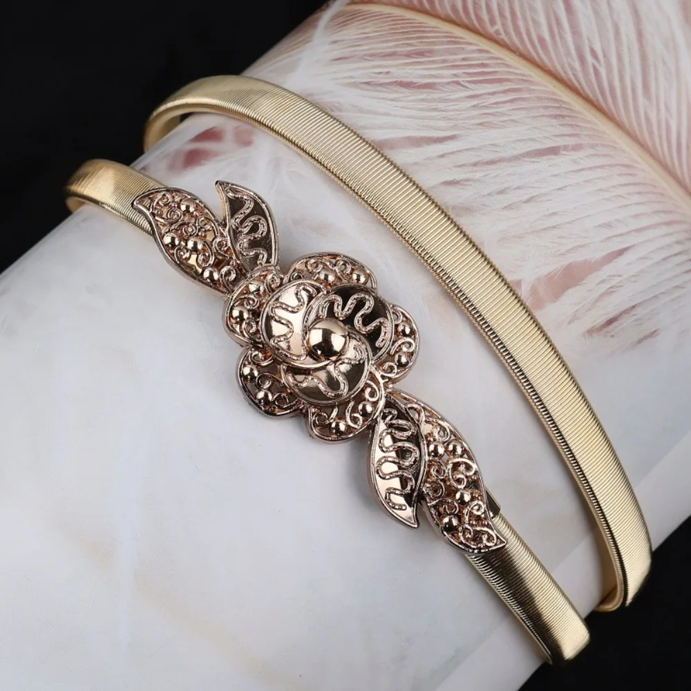 Elegant Gold and Silver Leaf Elastic Waist Belt