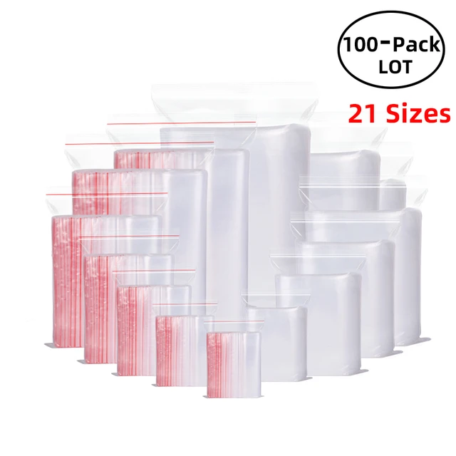 100PCS/Pack Resealable Zip Lock Bags Self Seal Clear Plastic