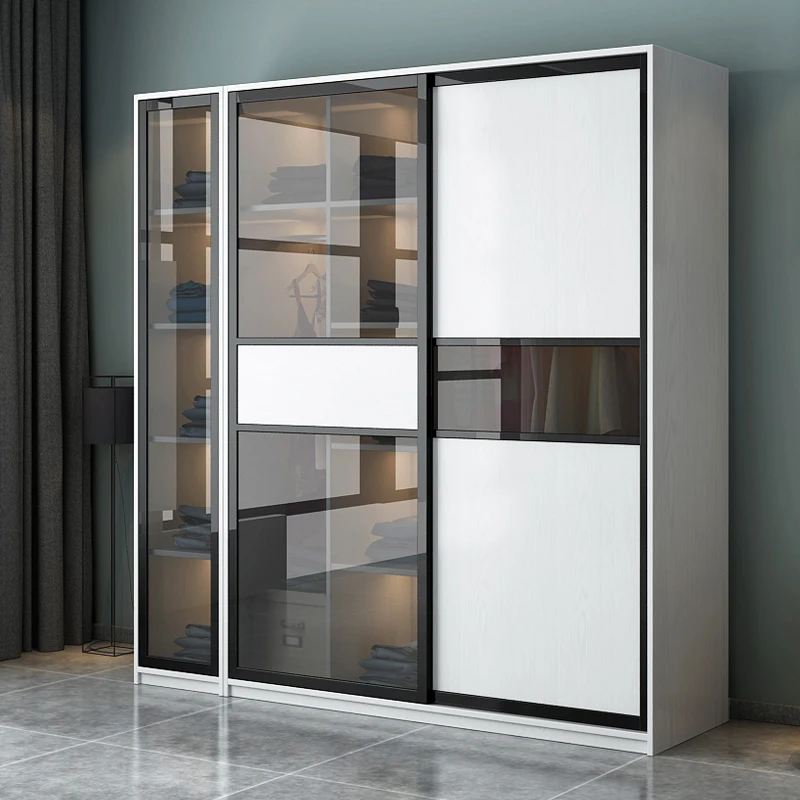 

Simple and economical modern glass sliding door sliding door Nordic bedroom small apartment whole wardrobe