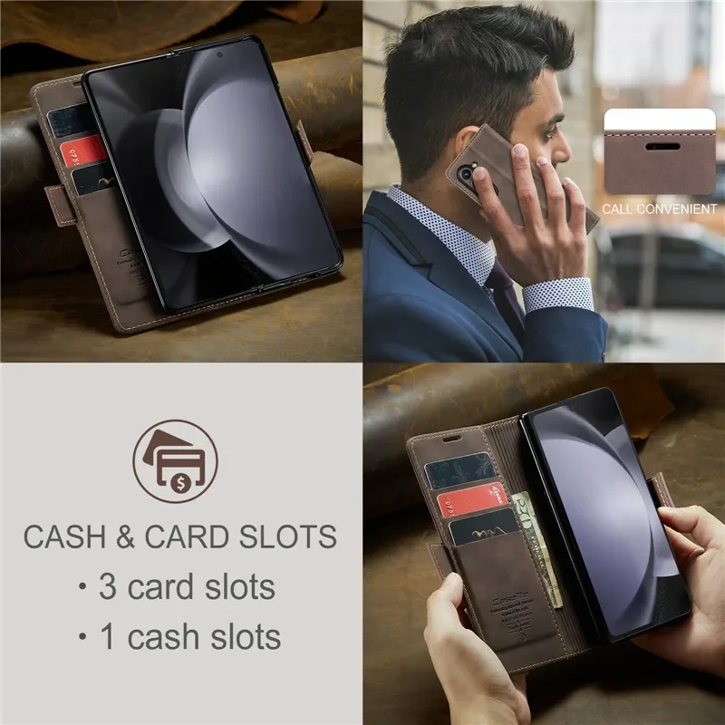 CaseMe Retro Leather Wallet Card Slot Phone Case with Shockproof Flip Stand Cover