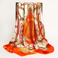 Handkerchiefs Hair Silk Scarf 90*90cm Print Satin Big Square Silk Scarves Shawls for Women Luxury Brand Designer Hijab Headband 2