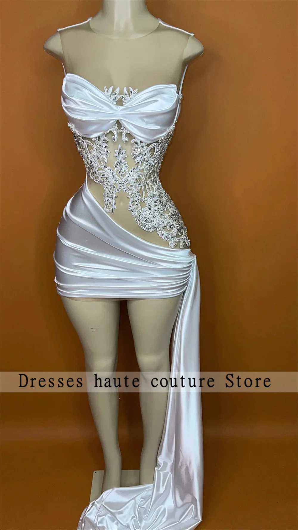 Robe de Rhsirène courte blanche pour filles noires, robes de cocktail, appliques perlées, fête d'anniversaire, quoi que ce soit, nouveau, 2023