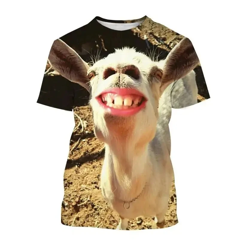 Summer Men Fun Animal Goat Funny 3D Printing Everyday Casual O Collar T-Shirt Manica Corta Personalità Della Moda Plus Size Top