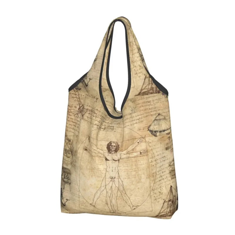 

Recycling Vitruvian Man Shopping Women Tote Bag Portable Leonardo Da Vinci Grocery Shopper Bags