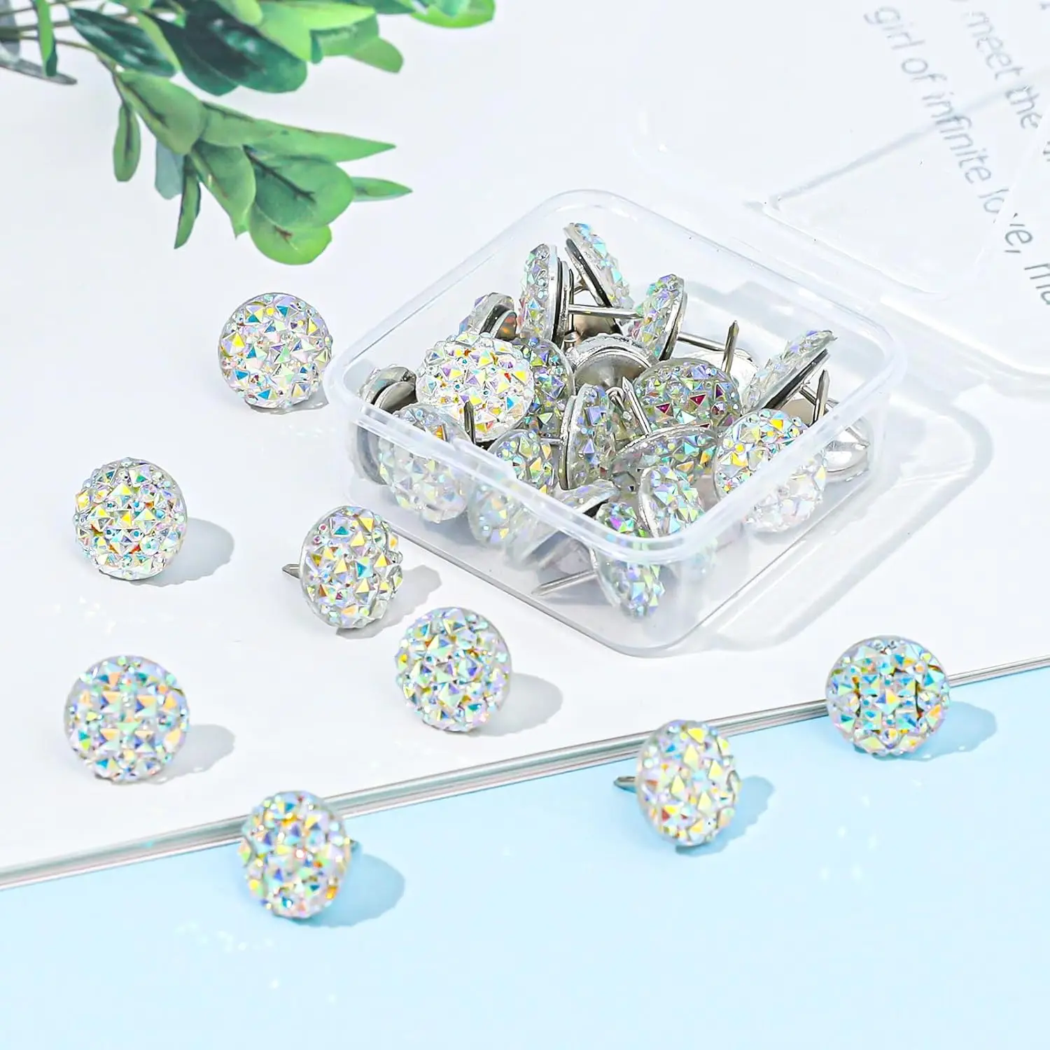 Plastic Push Pins 30Pcs Push Pins Shiny Diamond Push Pins Glitter Rhinestone Decorative Thumb Tacks for Wall Hangings Cork Board Bulletin Board