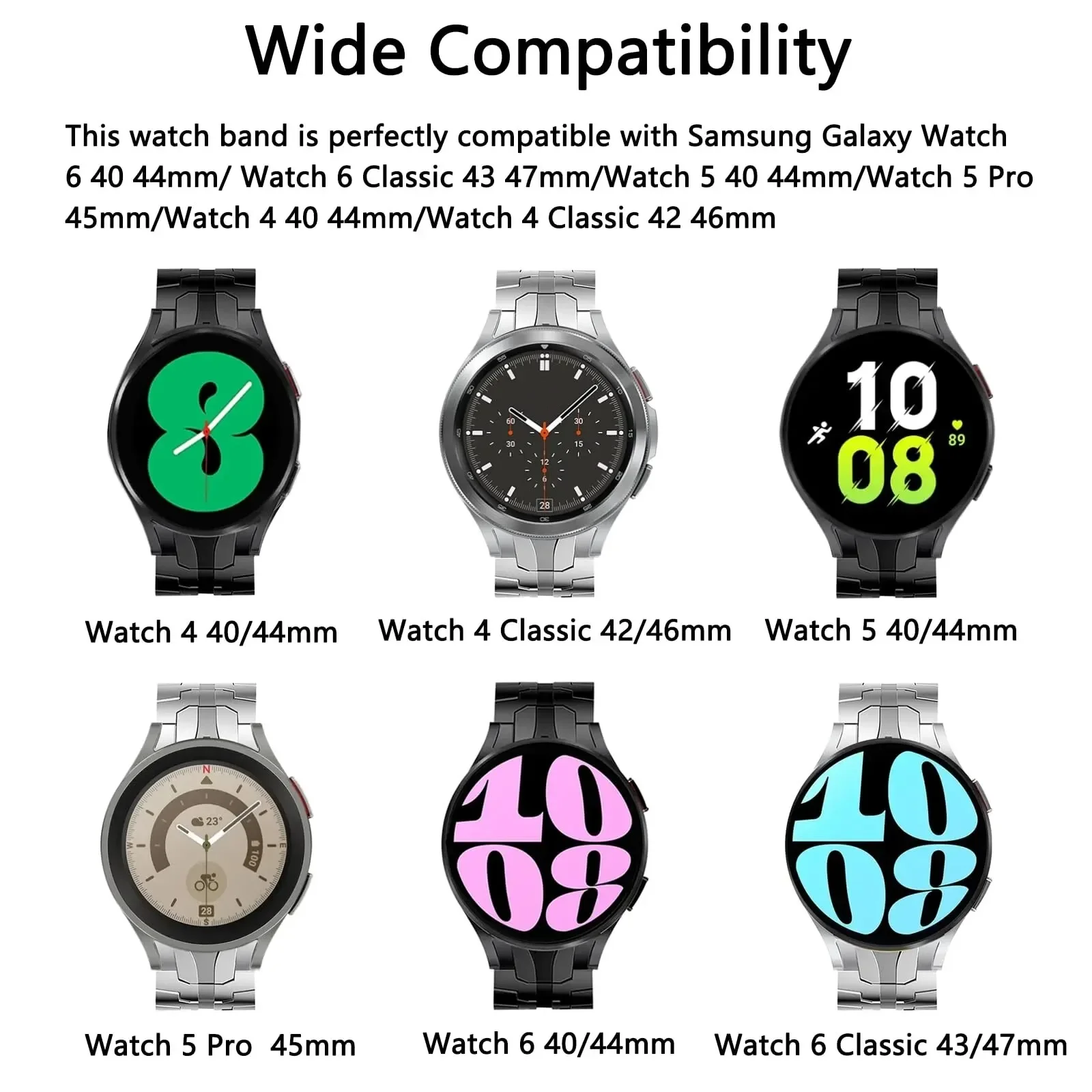 Correa de acero inoxidable para Samsung Galaxy Watch 6, 5, 4, Classic, 47mm, 43mm, 42mm, 46mm, 45mm, sin huecos banda de Metal, pulsera de eslabones de 40 y 44mm