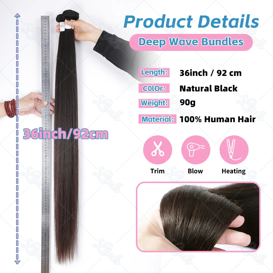 Human Hair Extensions Links 30 40 Inch Bone Straight Bundles 100% Human Hair Weave Bundles 1/3/4 PCS Brazilian Remy