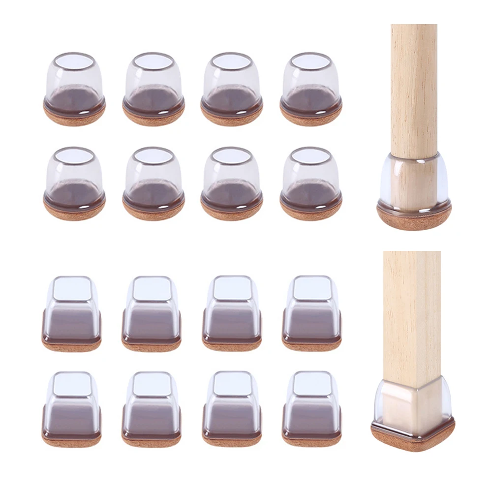 8pcs Chair Legs Protectors Caps Transparent Table Feet Cover Round
