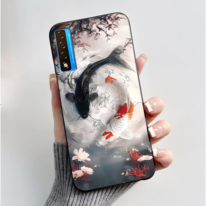 Floral Pattern Shockproof Case - Fashion Cartoon Design, Soft Black Cover