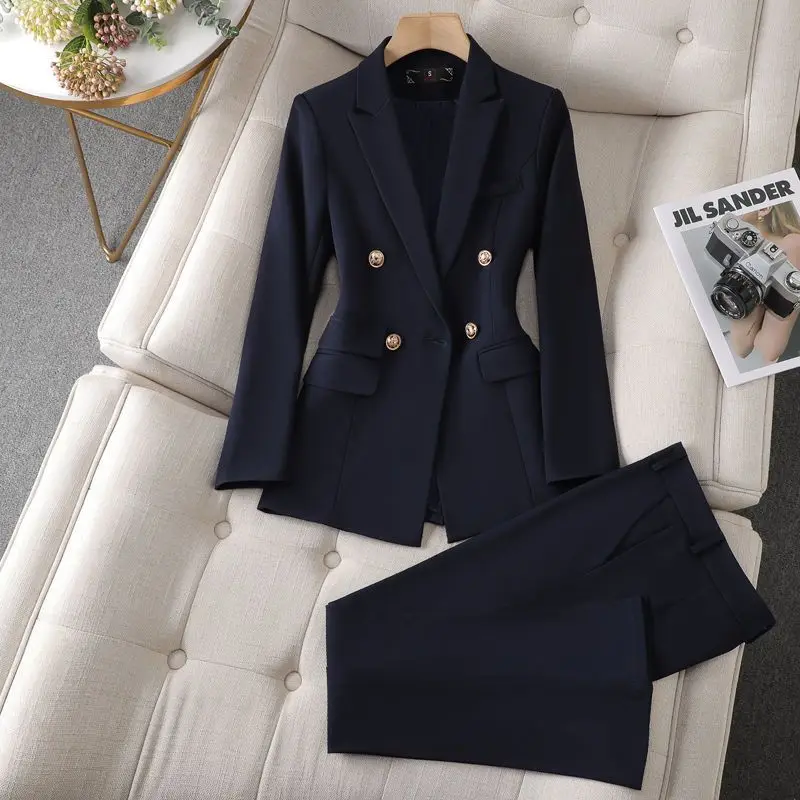 Women's Autumn Winter New Fashion Professional Suit Coat Pants Two Piece Korean Elegant Casual Blazers Jacket Matching Set