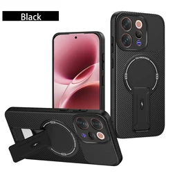 Magnetic Wireless Charging Shockproof Phone Case with Hidden Bracket and Magsafe Back Cover for Vivo V70 Elite (Black)