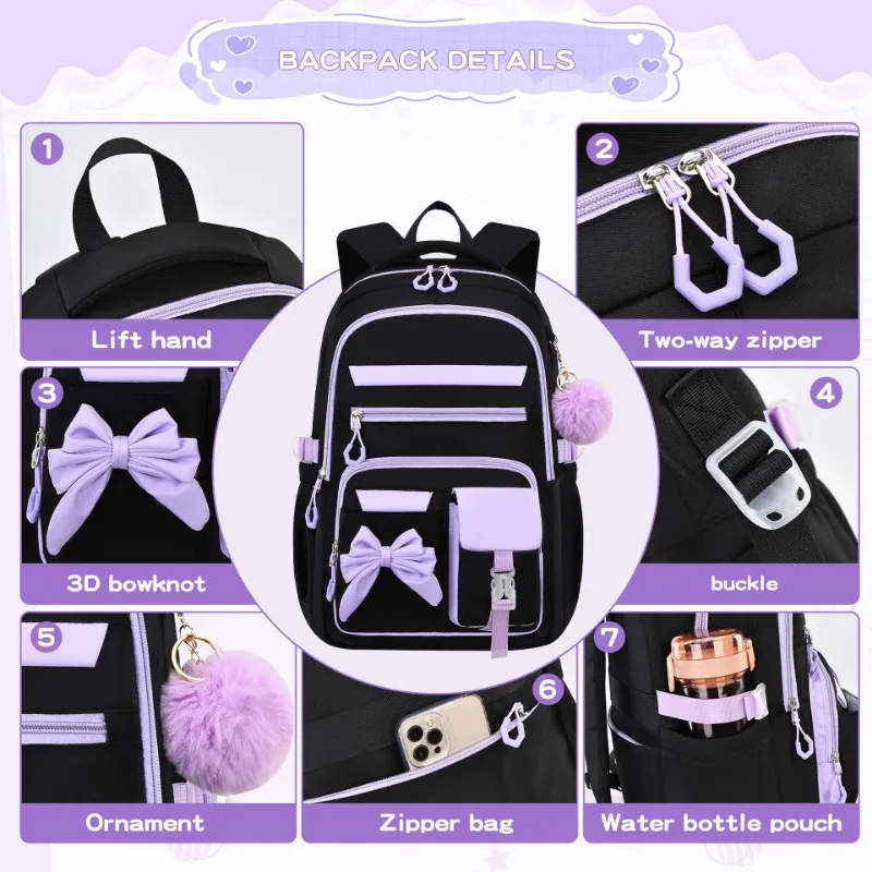 1pcs Breathable Nylon Student Backpack Ergonomic School Daypack Backpack Large Capacity Multi-pocket Girls Student School Bag 2