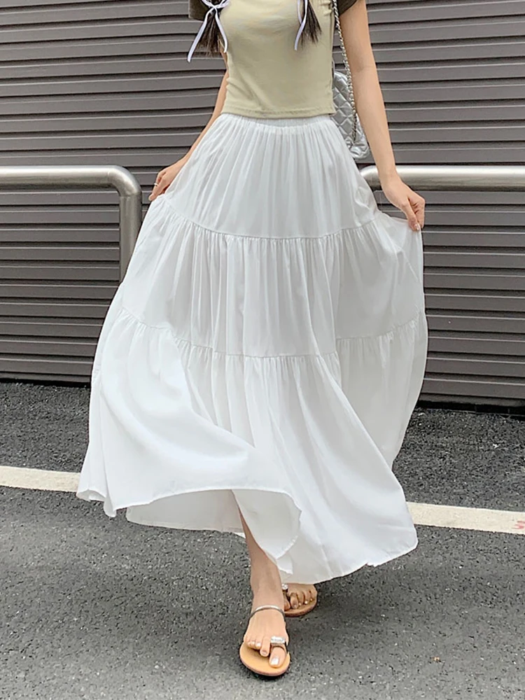 TIGENA Elegant Solid Maxi Skirt Women 2023 Spring Summer