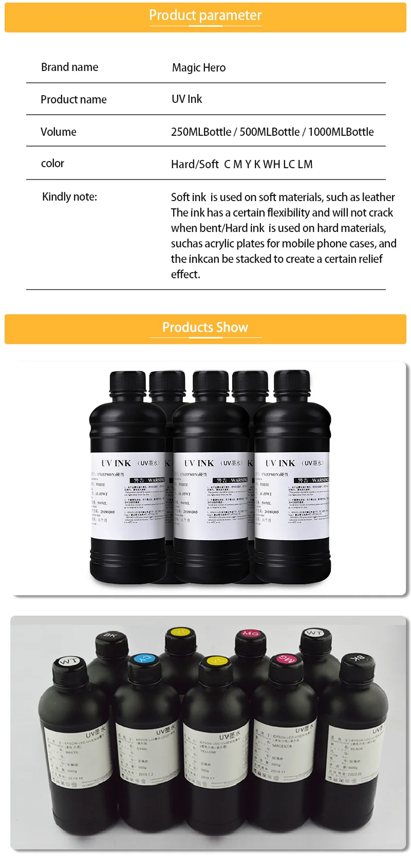 UV LED Gloss Ink Garrafa para Impressora