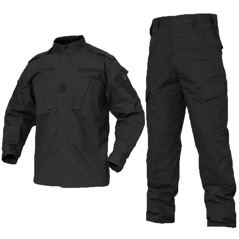 Men Green Camouflage Uniform Tactical Combat Black Shirts&Pants Airsoft Paintball Work Clothing Suit 6