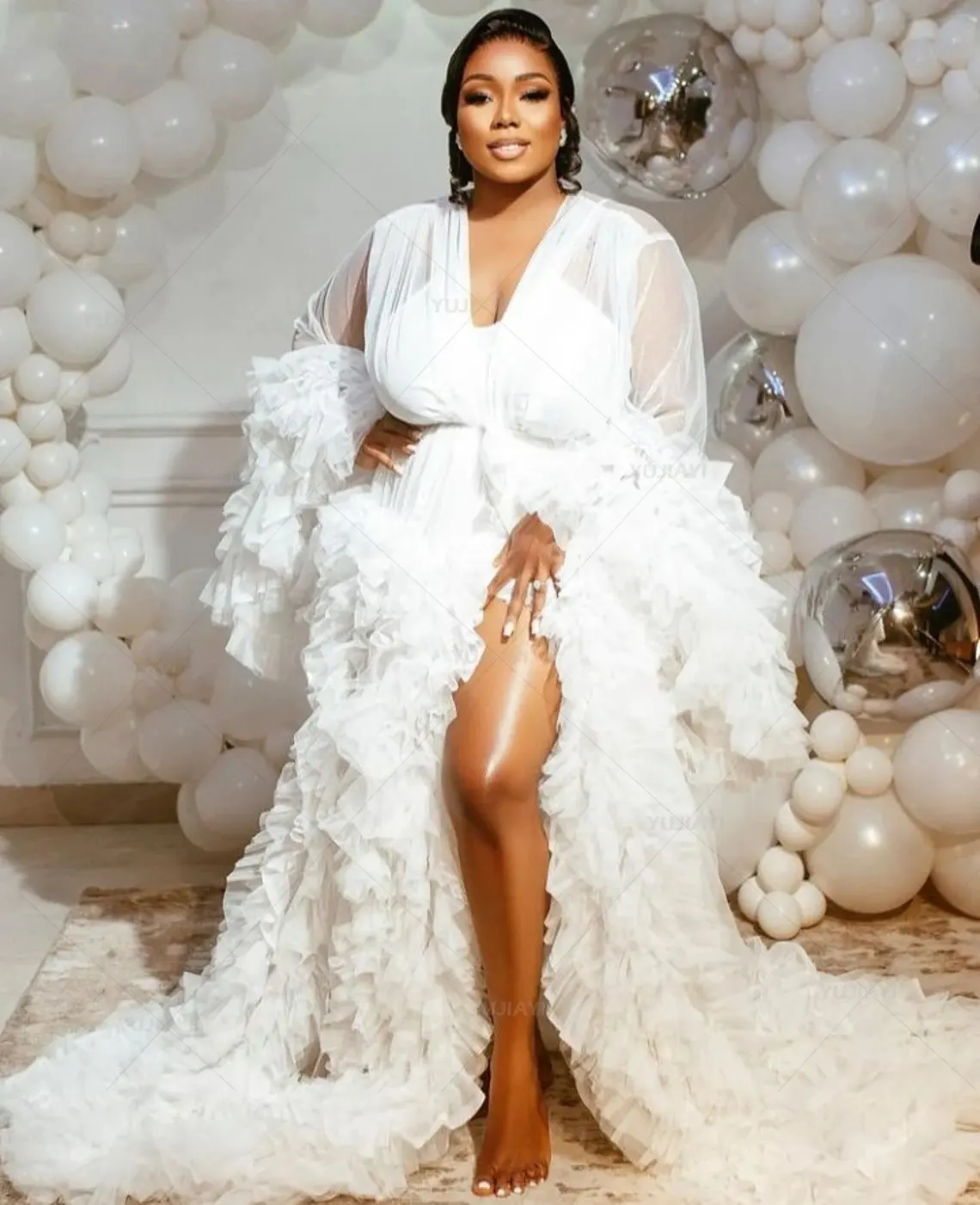 Women Dress Women Sleepwear Bride Robes Maternity Gown for Baby Shower Dressing Gown Perspective Sheer Skirt Long Tulle Bridal Robe Puffy Sleepwear for Women Nightwear