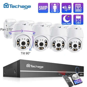 Techage 5MP 8CH Security POE Security Camera System PTZ Outdoor Ai Human Detect Two Way Audio