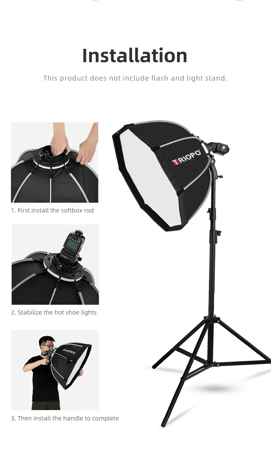 TRIOPO 65cm Octagon Umbrella Softbox with Honeycomb Grid For Godox V860II TT600