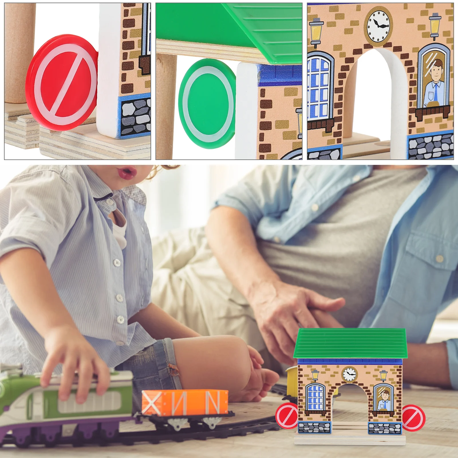 Puzzle Train Track Accessories Child Decor Plastic Small Wooden Railway Station