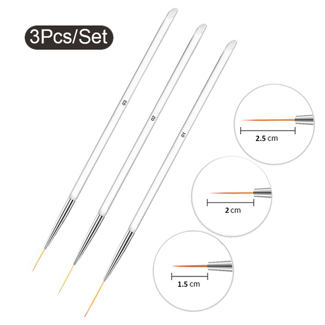 Acrylic French Stripe Nail Art Liner Brush Set 3D Tips Manicuring Ultra-thin Line Drawing Pen UV Gel Brushes Painting Tools