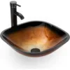 16.5" Bathroom Vessel Sink Artistic Single Tempered Glass Basin Countertop Bowl Sink, W/Water Save Faucet Pop Up Drain ﻿ 1