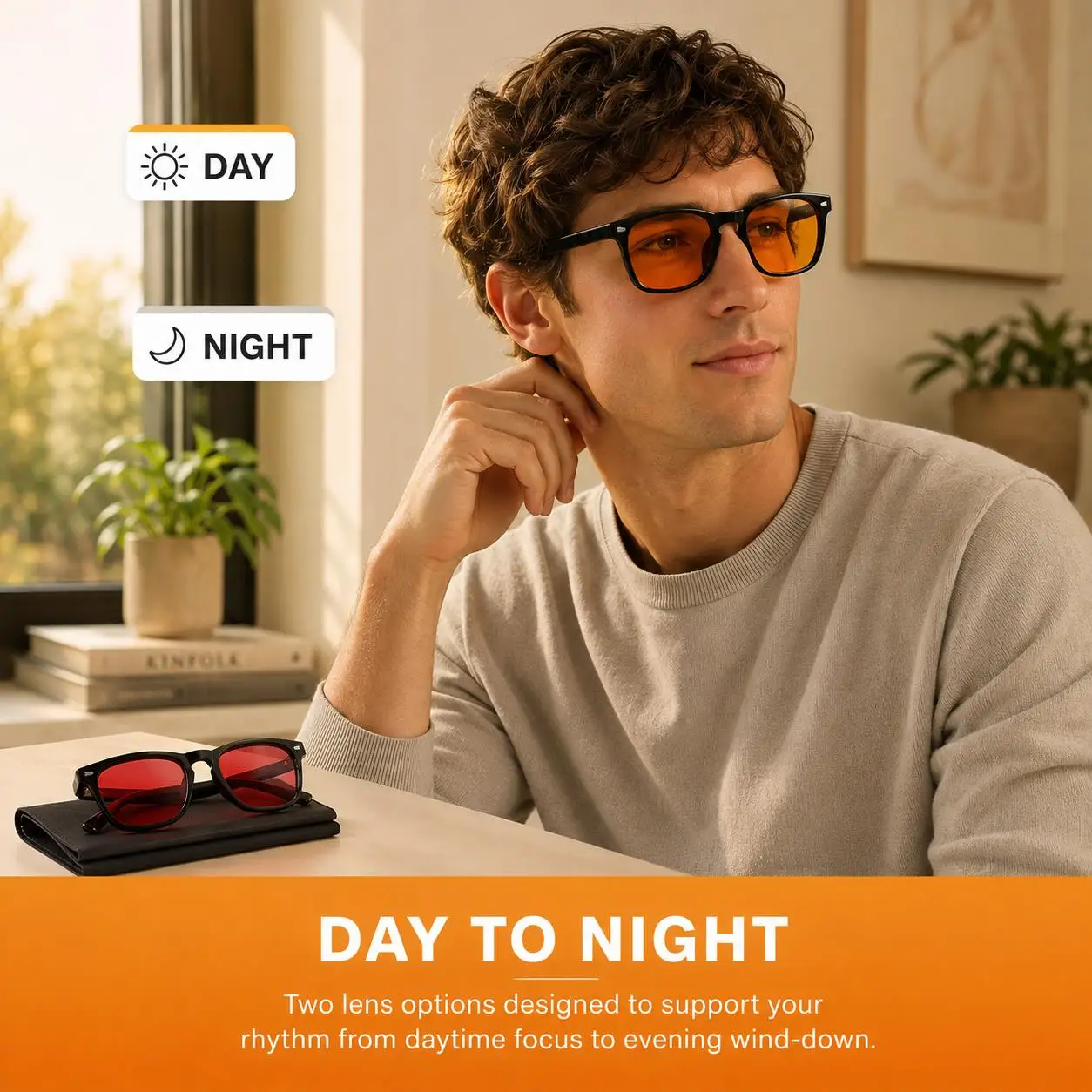 Enhanced Sleep and Screen Protection Glasses with Leather Case - Red Tinted Lenses
