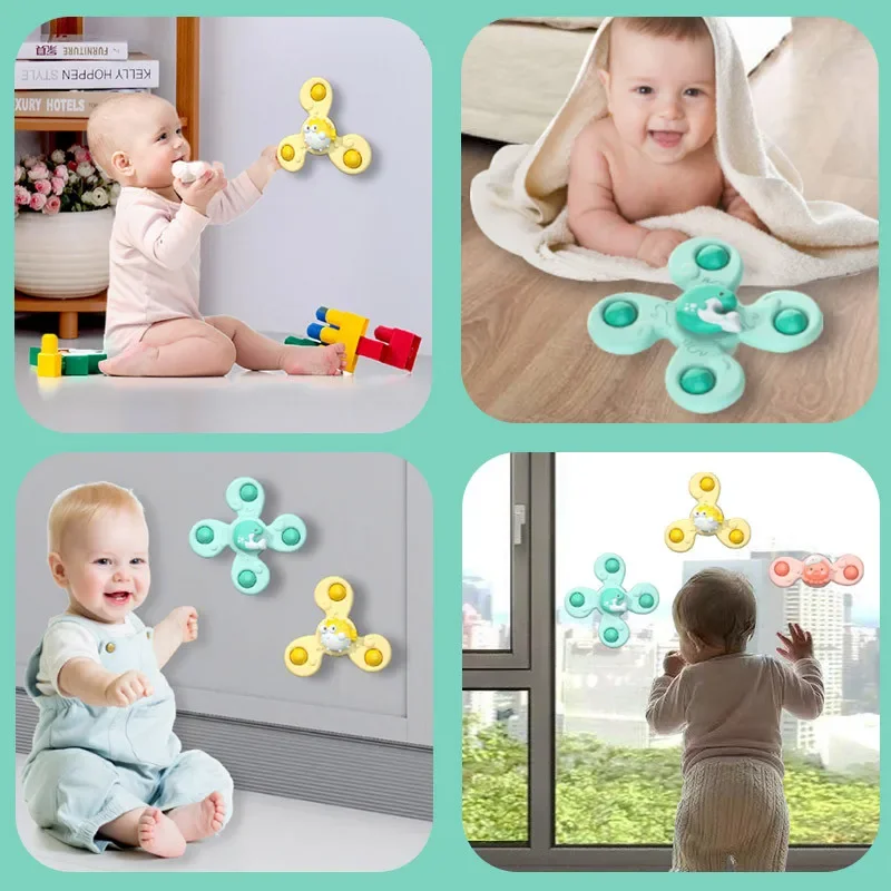 3Pcs/Set Early educational marine animal sucker spinning Baby Bath toy Bathing Spinner Cartoon Rattles Fidget Toys For Children 4