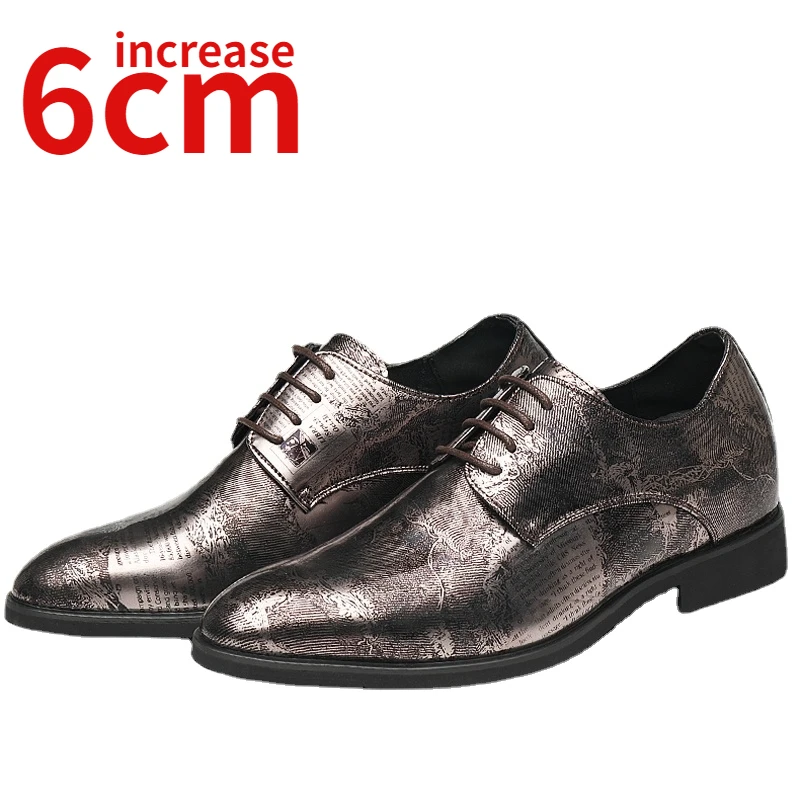 

Men's Dress Shoes Height Increased 6cm European Version Pointed Wedding Shoes Gold Men Formal Derby Shoes Elevated Leather Shoes