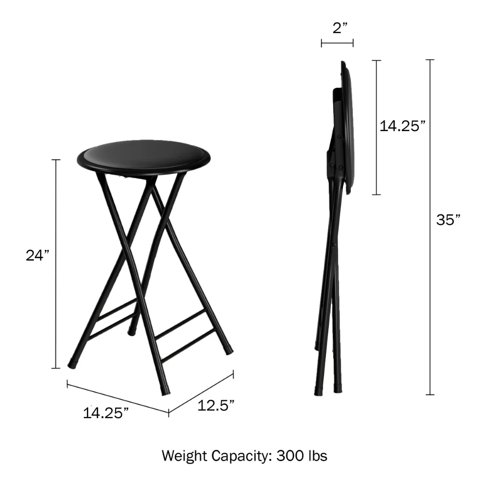 Taburete de bar plegable de 24 pulgadas/23.6 in, elegante silla alta  plegable redonda acolchada con soporte para el respaldo, taburete plegable