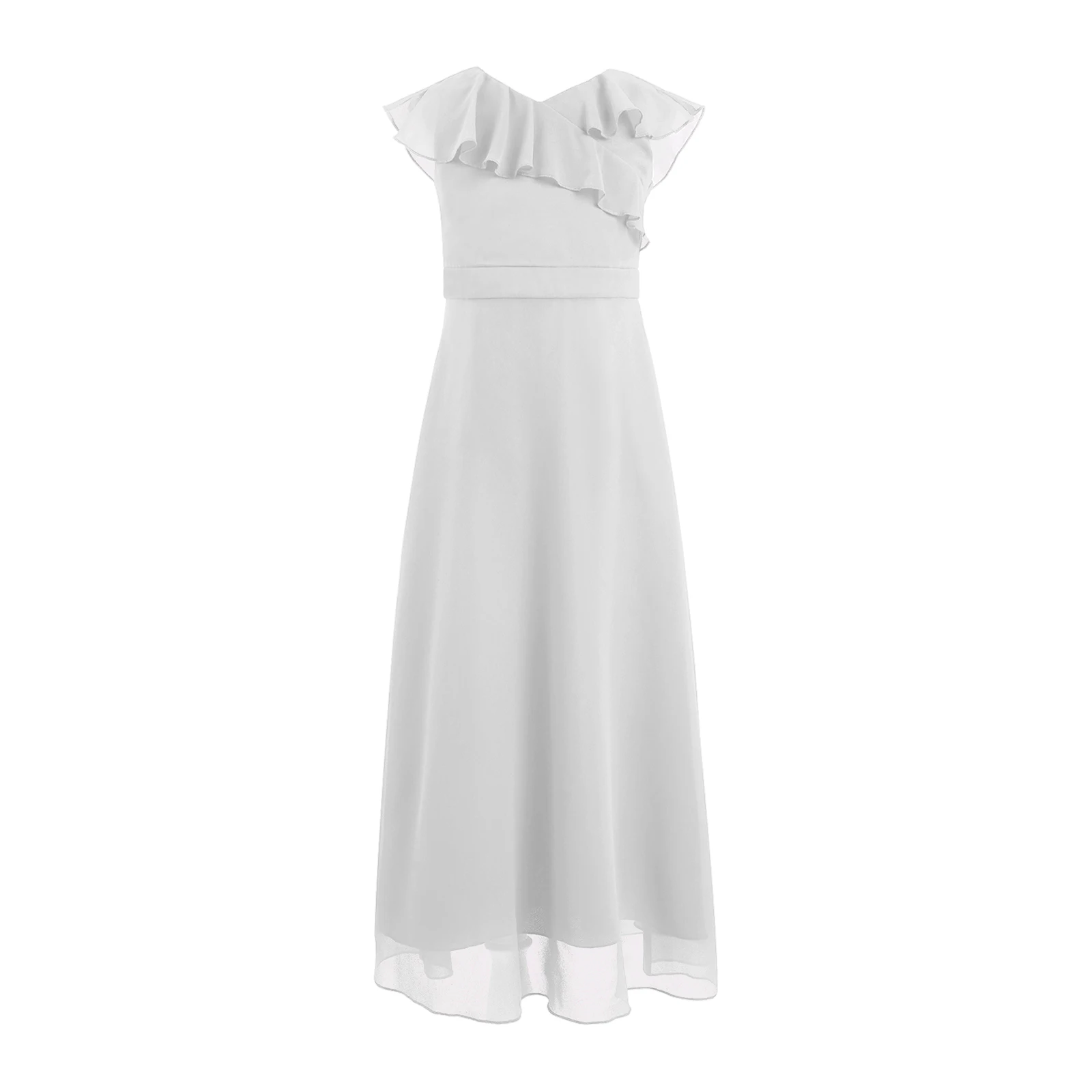 

Kids Girls Elegant Ruffle Chiffon Party Dress Wedding Flower Girl Dresses Birthday Evening Performance Long Dress Formal Clothes