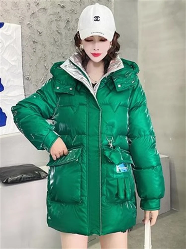 

Wash-free Glossy Cotton-padded Coat Keeps Warm Thickened Winter 2023 New Women Long Hooded Blue Cotton-padded Jacket Coats Lady