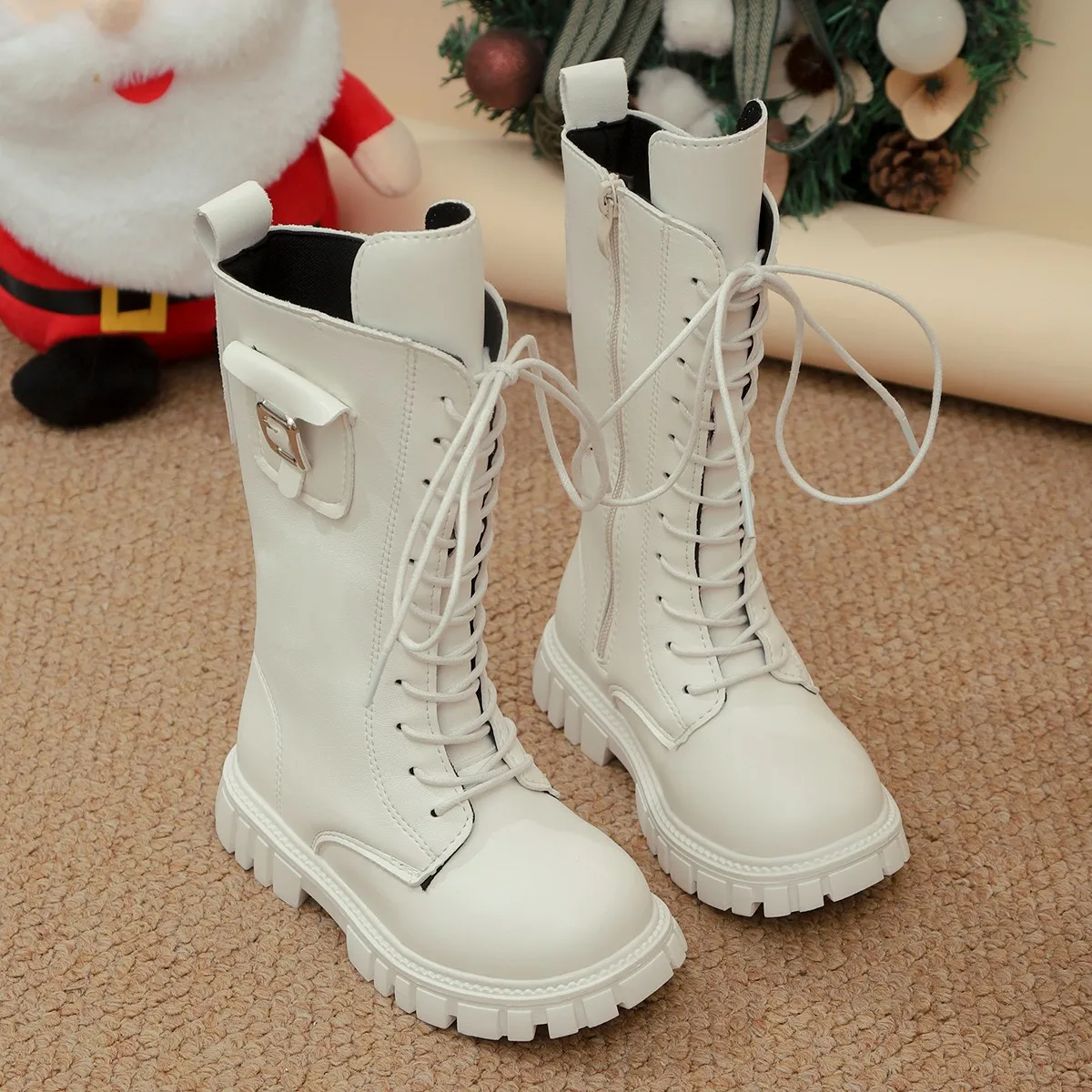 Girls Soft Leather Mid Calf Boots for Autumn Winter