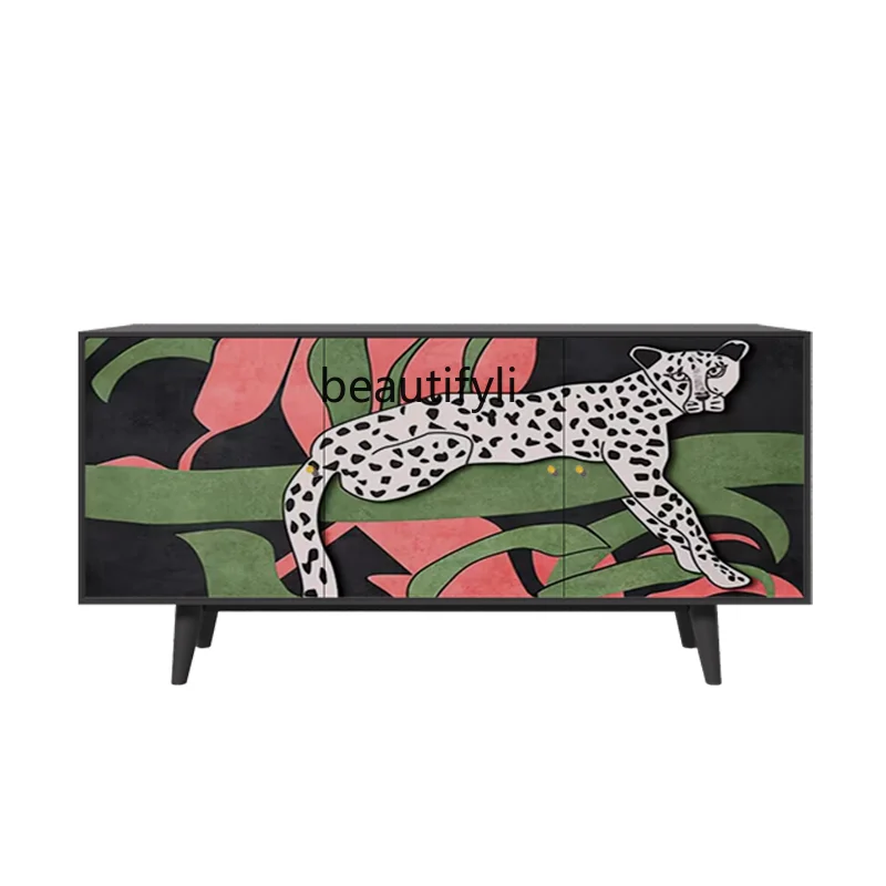 

Современный минималистичный Леопардовый встроенный длинный буфет для гостиной, домашний кухонный ретро-шкаф для хранения
