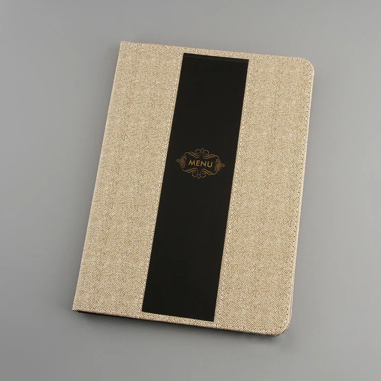 PU Leather Cover Menu Folder For 204x290mm Papers With 8 Sheets Plastic Bag
