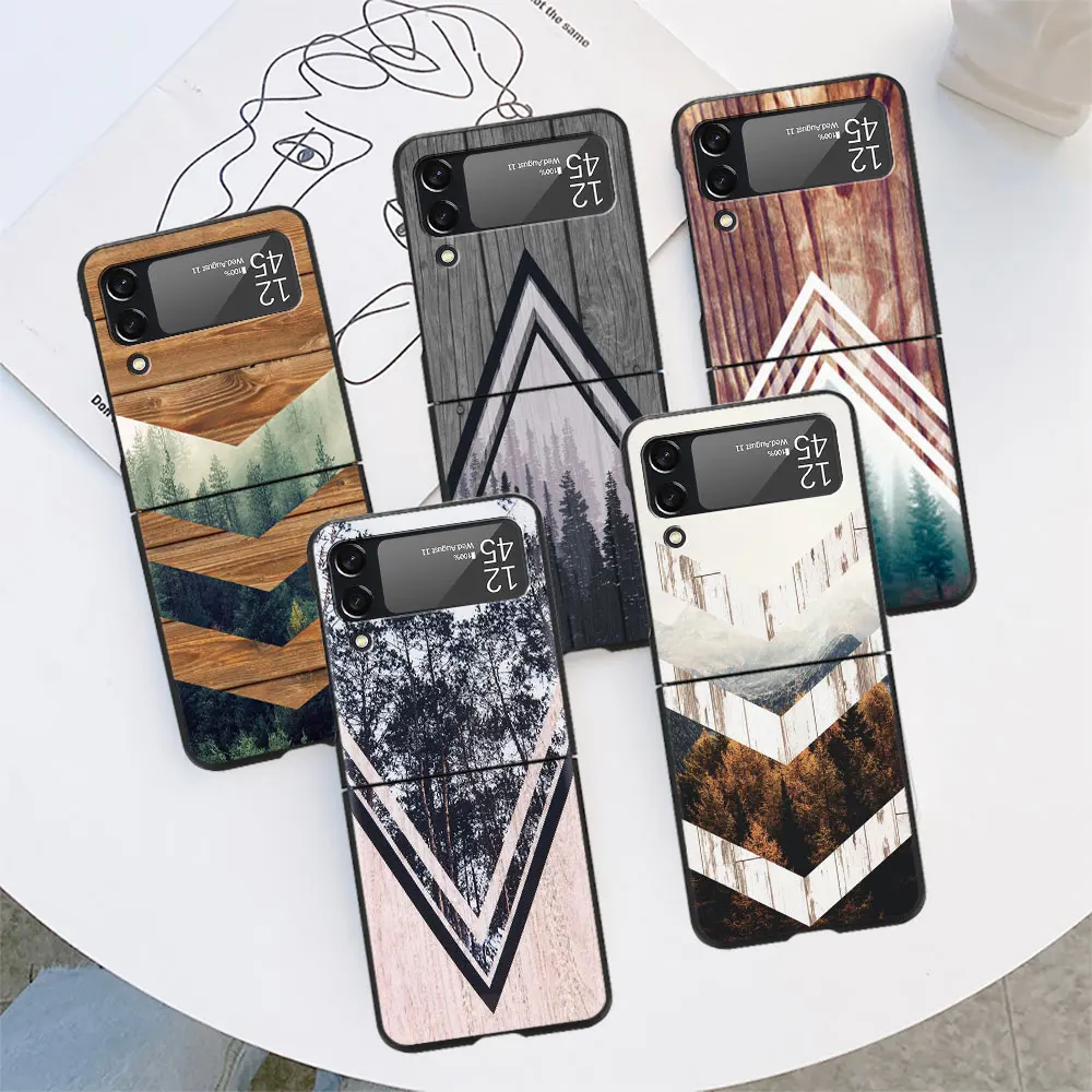 Forest Geometry Wood Nature Cover Per Samsung Galaxy Z Flip 3 4 5G Hard Flip4 Flip3 Pc Shell Zflip3 Zflip4 Custodia Pieghevole Per Telefono