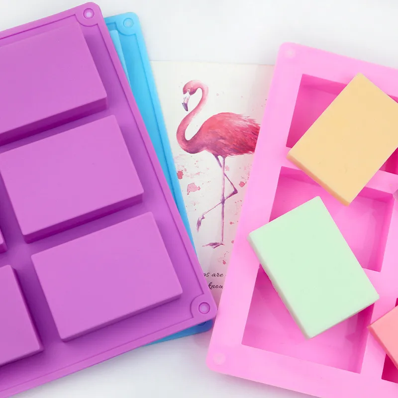Silicone Mold 6 grid Handmade Soap Floral Pattern Flat Bottom Essential oil Toilet Soap DIY Baking Cake Square